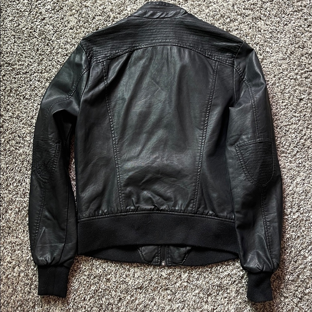 Black Faux Leather Bomber Jacket - Picture 2 of 2
